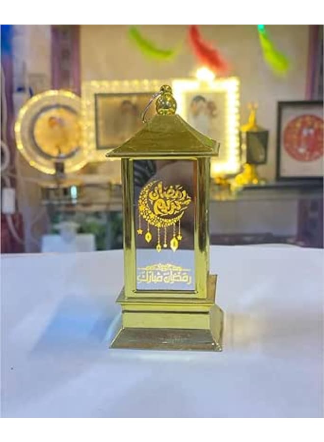 Illuminated Led Ramadan Lantern, Traditional Design, Gold Color, Islamic Decoration, With Lighting, Ramadan Mubarak Decoration (15 Cm) - Image 1